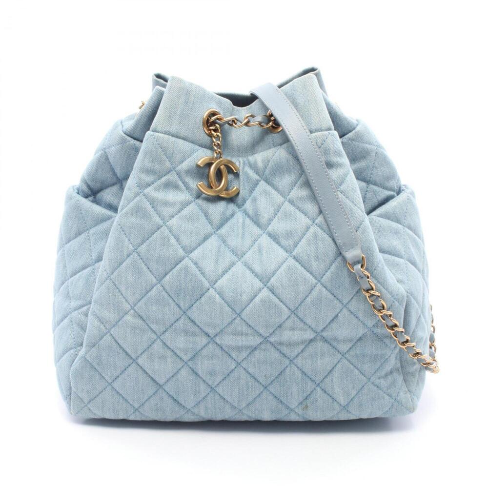 Chanel Matelassé Drawstring Shoulder Bag/Handbag, Denim Leather, Women's, Blue
